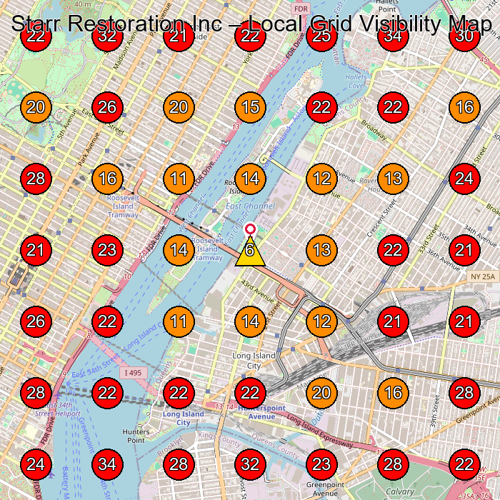 Starr Restoration Inc GeoGrid visibility map for Roofing Contractor in New York
